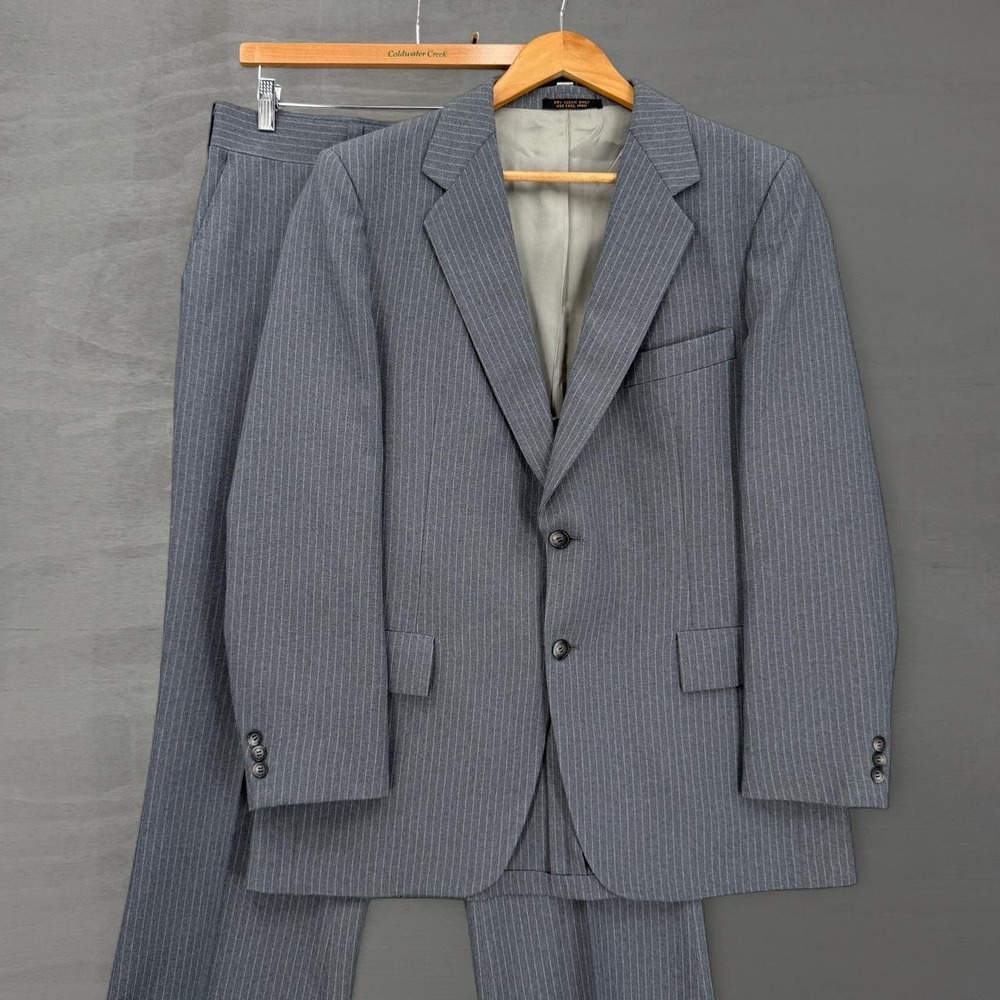 Vintage Richman Brothers Suit Grey Pinstripe 2 Button Blazer Flared 42R 32 x 31